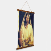 Göttliches Abendbrot mit Jesus Wandteppich Mit Holzrahmen (Gewinkelt)