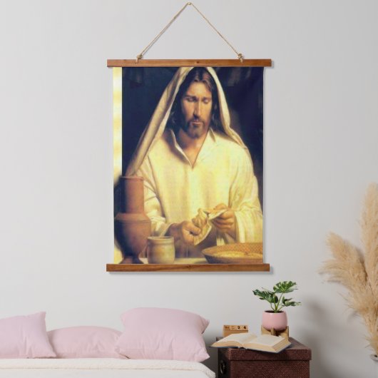 Göttliches Abendbrot mit Jesus Wandteppich Mit Holzrahmen (Schlafzimmer)