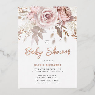 Göttliches Rosen-Gold-Rouge Florales Babyshower Folieneinladung