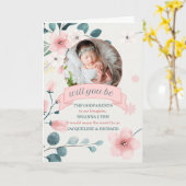 Götzeltern bitten Pfirsichblüten mit Foto Karte (Gelbe Blume)