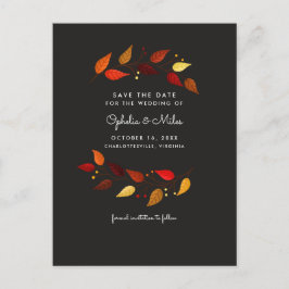Gouache Autumn Leaves auf Black Save the Date Ankündigungspostkarte