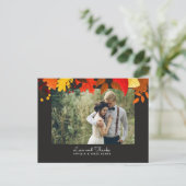 Gouache Autumn Leaves on Black Wedding Danke Postkarte (Stehend Vorderseite)