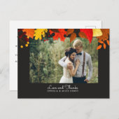 Gouache Autumn Leaves on Black Wedding Danke Postkarte (Vorne/Hinten)