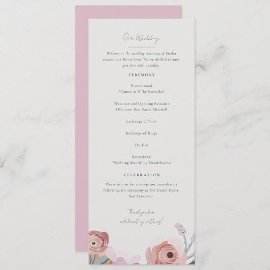 Gouache Blossoms Hochzeitsprogramm (Vorne/Hinten)