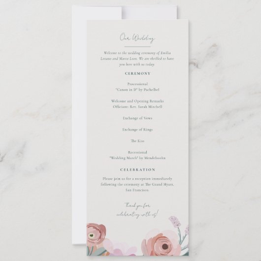 Gouache Blossoms Hochzeitsprogramm (Vorderseite)