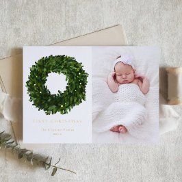 Gouache Boxwood Wreath First Baby Christmas Foto