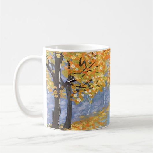 Gouache Herbstlandschaft. Goldener Fall im leeren  Kaffeetasse (Links)