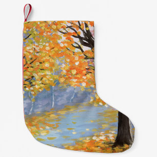 Gouache Herbstlandschaft. Goldener Fall im leeren Kleiner Weihnachtsstrumpf
