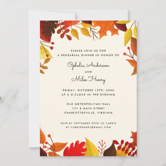 Gouache Herbstleaves Hochzeitsessen Probe Einladung (Vorderseite)