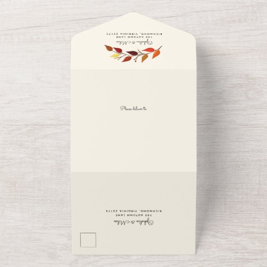 Gouache Herbstverlässt alle in einer Hochzeitsfeie All In One Einladung (Außenbereich)