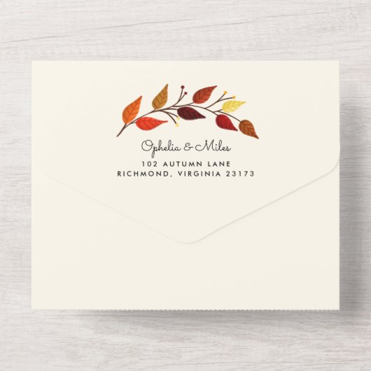 Gouache Herbstverlässt alle in einer Hochzeitsfeie All In One Einladung (Rückseite)