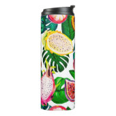 Gouache nahtlose Muster mit tropischen Blätter und Thermosbecher (Nach links gedreht)