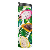 Gouache nahtlose Muster mit tropischen Blätter und Thermosbecher (Nach rechts gedreht)