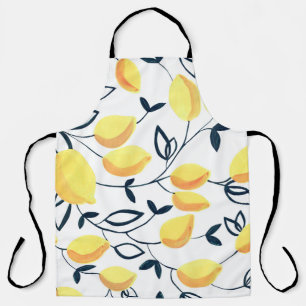 Gouache nahtloses Muster mit gelben Zitronen und l Schürze