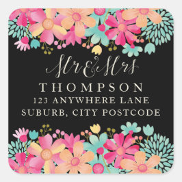 Gouache Painted Floral Mr & Mrs. Address Stickers