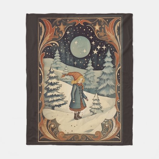 Gouache Vintag Retro Christmas Fleecedecke (Vorderseite)