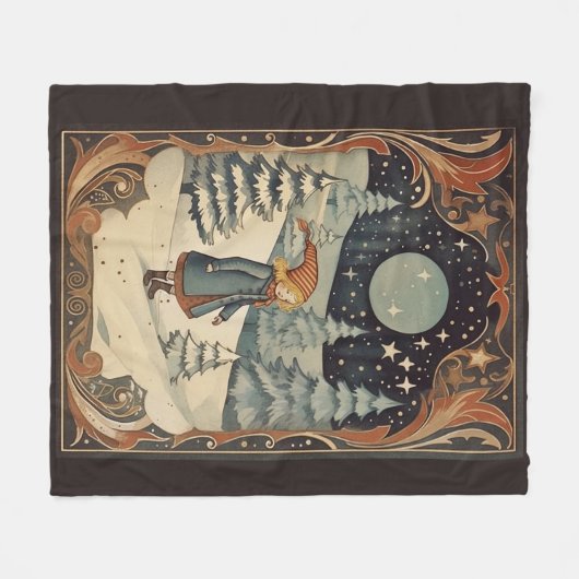 Gouache Vintag Retro Christmas Fleecedecke (Vorderseite (Horizontal))