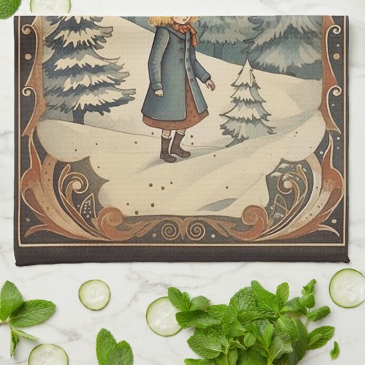 Gouache Vintag Retro Christmas Geschirrtuch (Gefaltet)