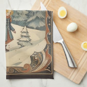 Gouache Vintag Retro Christmas Geschirrtuch (Viertel Falte)