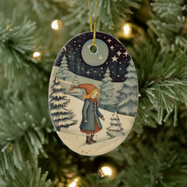 Gouache Vintag Retro Christmas Keramik Ornament