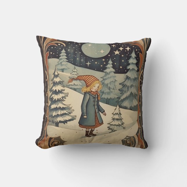 Gouache Vintag Retro Christmas Kissen (Vorderseite)