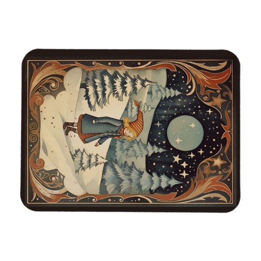 Gouache Vintag Retro Christmas Magnet (Horizontal)