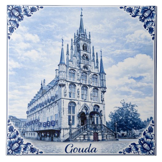 Gouda town hall Delft Blue style ceramic tile Fliese (Vorderseite)