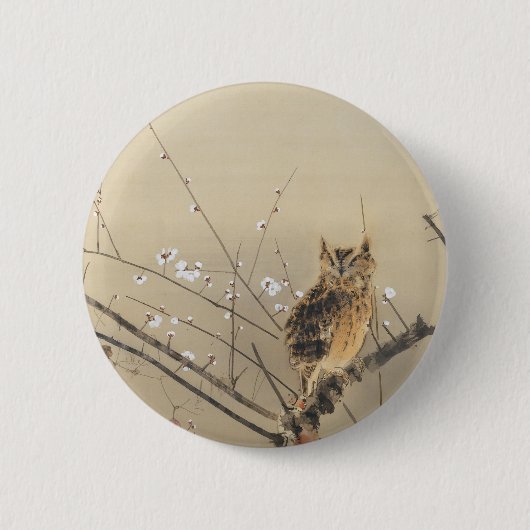 Gouns Eule und frühe Pflaumenblüten Button (Vorderseite)