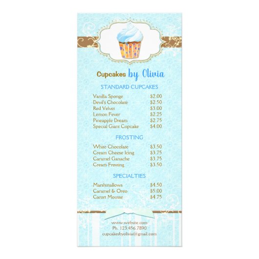 Gourmet-Bäckerei Cupcake Preisliste Werbekarte (Vorne)