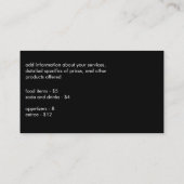 Gourmet Catering Cooking Services Visitenkarte (Rückseite)