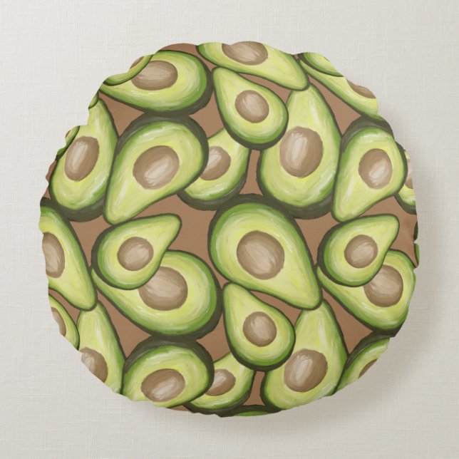 Gourmet Fresh Cut Vegan Avacados Rundes Kissen (Vorderseite)