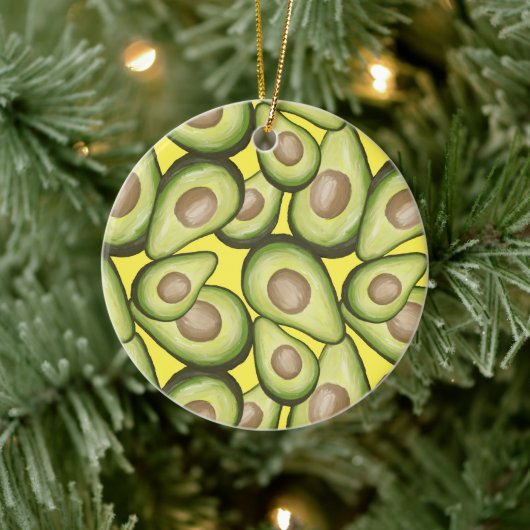 Gourmet Fresh Cut Vegan Avocado Muster Keramik Ornament (Baum)