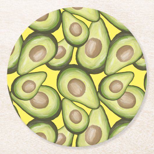 Gourmet Fresh Cut Vegan Avocado Pattern Square Runder Pappuntersetzer (Vorderseite)