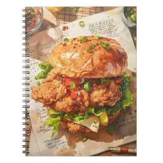 Gourmet Fried Chicken Burger Wasserfarben Rezept Notizblock