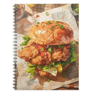 Gourmet Frittierter Hähnchenburger Wasserfarbenrez Notizblock