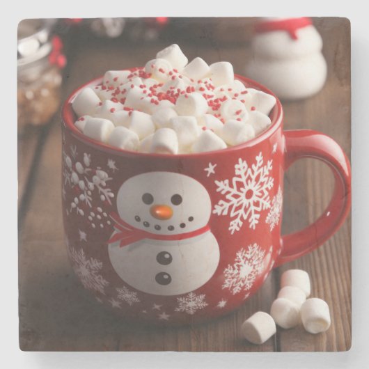 Gourmet Hot Cocoa in einer schönen Snowman-Tasse Steinuntersetzer (Vorderseite)