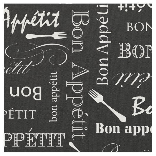 Gourmet Küche Bon Appetit Black and White Stoff (Nahaufnahme)