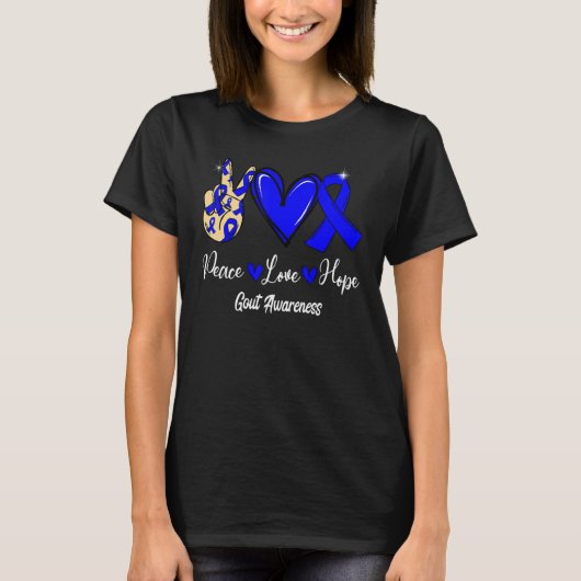 Gout Awareness Peace Love Hope Blue Ribbon T-Shirt (Vorderseite)