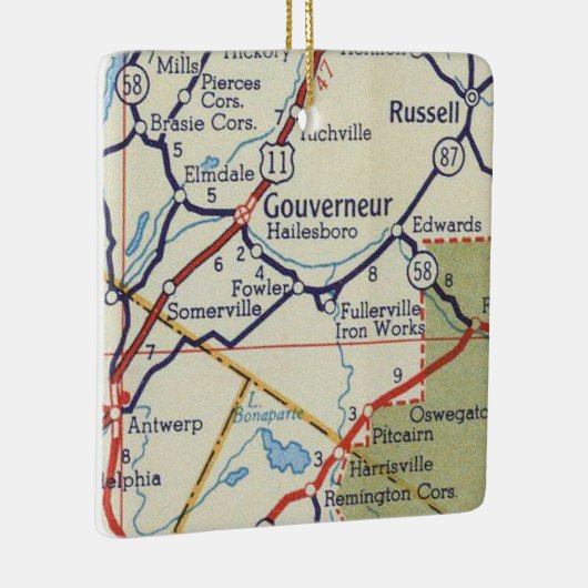 Gouverneur NY Vintage Karte Keramikornament (Rechts)