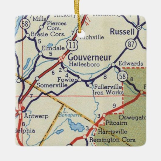 Gouverneur NY Vintage Karte Keramikornament (Vorderseite)