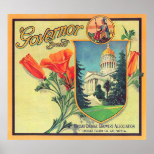 Gouverneur orange LabelLindsay, CA Poster