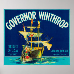 Gouverneur Winthrop Apple Label (blau) - Yakima, W Poster