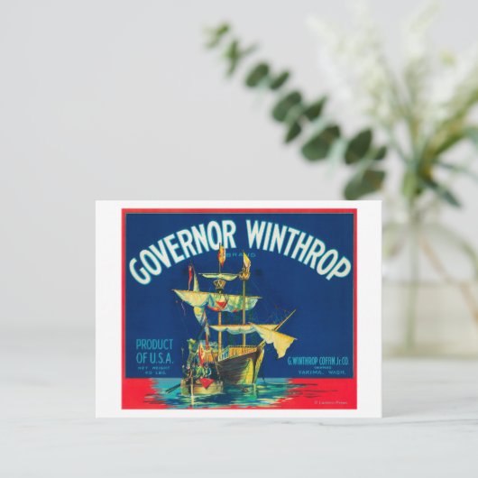 Gouverneur Winthrop Apple Label (rot) - Yakima, WA Postkarte (Stehend Vorderseite)