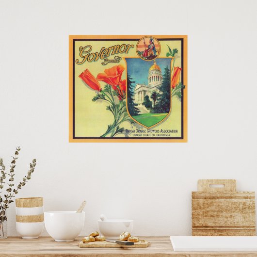Governor Orange LabelLindsay, CA Poster (Küche)