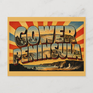 Gower-Halbinsel Wales Vintage-Reise Kunst Postkarte
