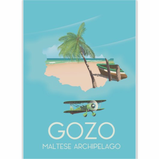 Gozo , Malteser Archipel Karte Reiseplakat. Aufkleber (Vorderseite)