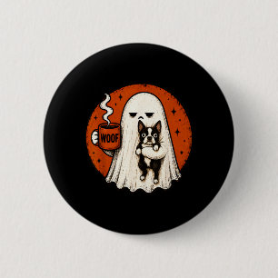 Gpy Geist Boston Terrier hält Kaffee Gruselig Button