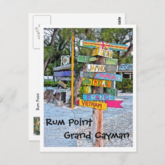 GR. CAYMAN, FARBLICHES SIGNAGE (LÄNDER) RUM POINT POSTKARTE (Vorne/Hinten)