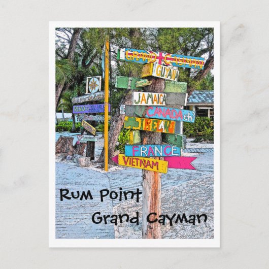 GR. CAYMAN, FARBLICHES SIGNAGE (LÄNDER) RUM POINT POSTKARTE (Vorderseite)