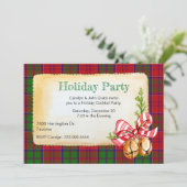 Gra Tartan Karierte Weihnachtsfeier Party Einladun Einladung (Stehend Vorderseite)